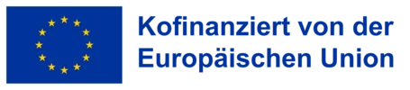 Bildwortmarke zeigt das EU-Flaggensymbol blau mit gelben Sternen und dem Schriftzug „Kofinanziert von der Europäischen Union“.