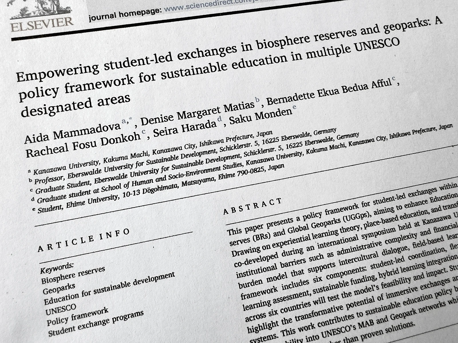 New international publication: "Strengthening student-led exchange programmes in biosphere reserves and geoparks: A policy framework for sustainable education in several UNESCO-designated areas"