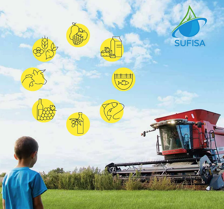 SUFISA Keislauf: Landwirtschaft, Fischerei und Aquakultur bilden die Grundlage des Nahrungsmittelsystems.
