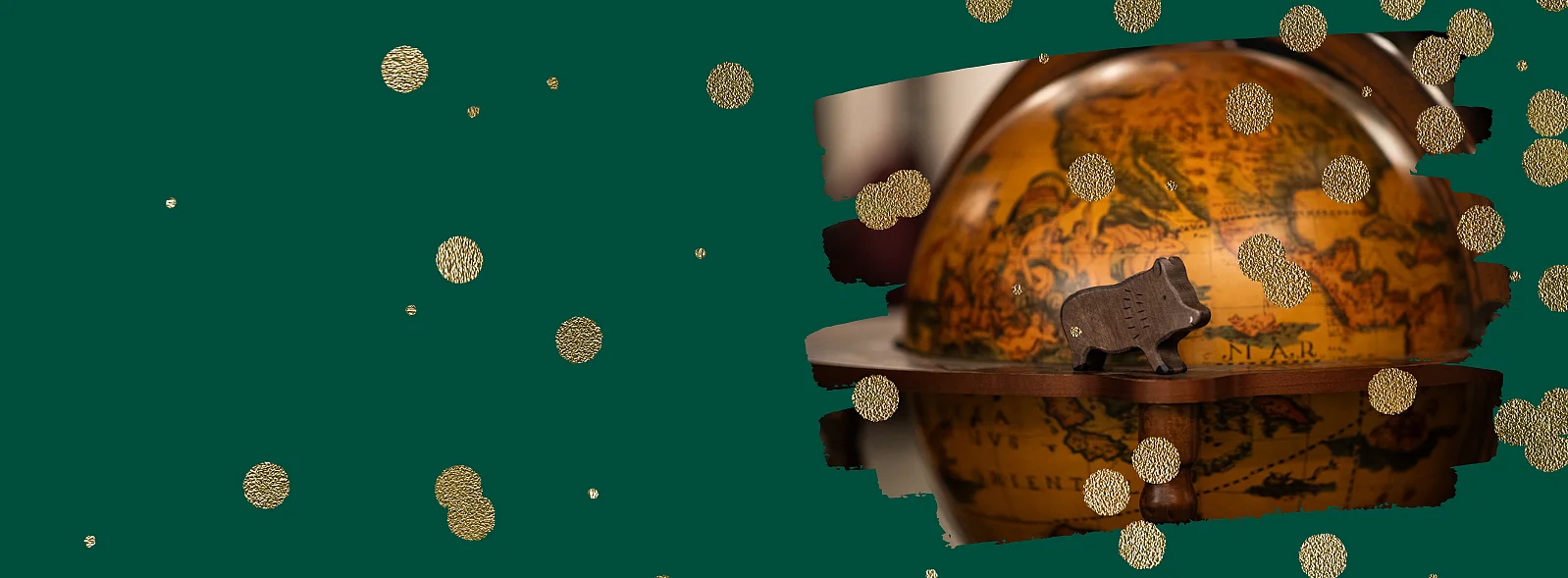 grünes Banner mit goldenem Konfetti