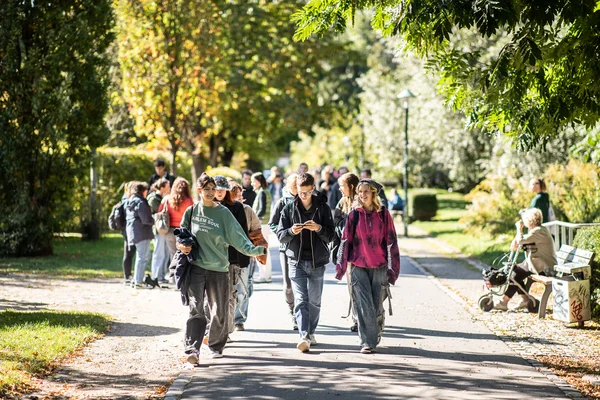 Junge Menschen laufen im Park entlang