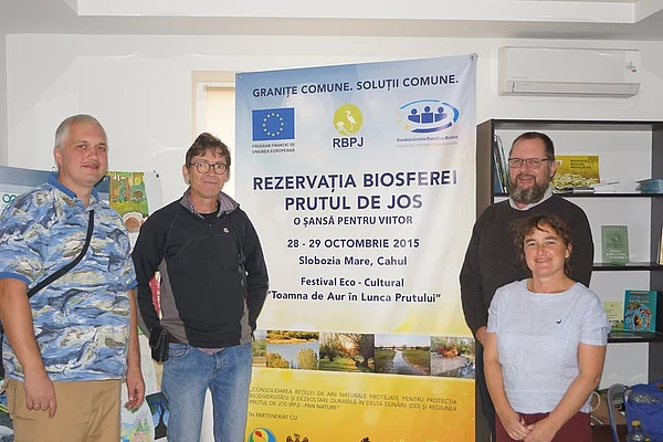 Team at the Lower Prut BR administration - f.l. A. Holovko, P. Hobson, P. Ibisch, A. Dichte